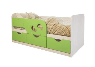 Кровать с ЛДСП основанием под матрас 0,8 МИНИМА ЛЕГО (Дуб атланта/Лайм глянец)