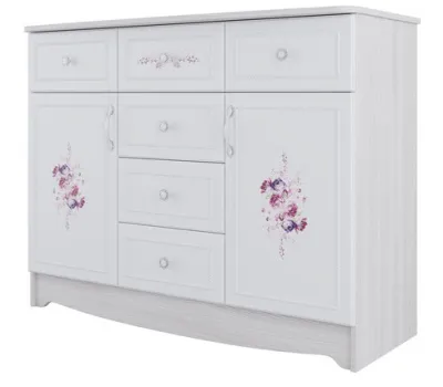 Комод АКВАРЕЛЬ 1 2ств. (Ясень Анкор светлый/Белая матовая Цветы)