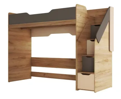 Кровать-чердак 0,8 RICH КР-001 (Дуб Крафт золотой/Миндаль/Глиняный серый)