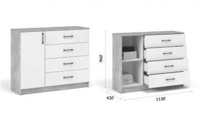 Комод ЧИКАГО 1д4ящ. (Ателье светлый/Белый)
