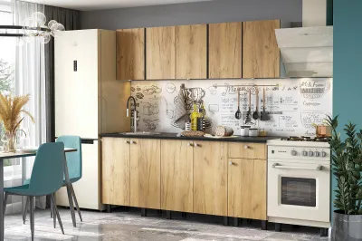 Кухонный гарнитур КГ-1 (2,0м) (Белый/Дуб золотой/Чёрный)