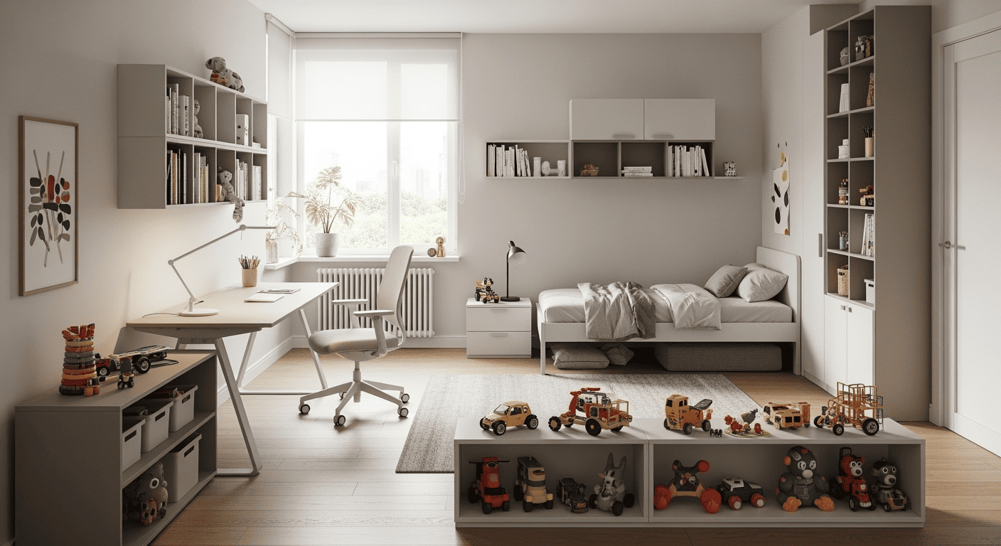 Зонирование комнаты школьника с помощью мебели