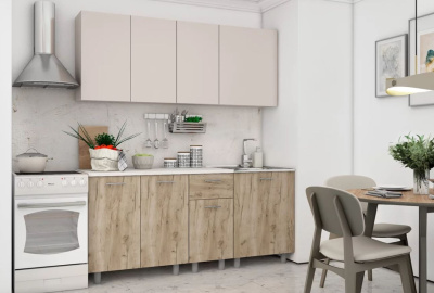 Кухонный гарнитур МАРРА 1.8м (Дуб крафт серый/Кашемир/Дуб крафт серый/Кашемир)