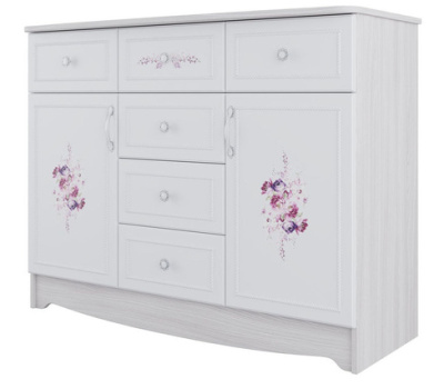 Комод АКВАРЕЛЬ 1 2ств. (Ясень Анкор светлый/Белая матовая Цветы)