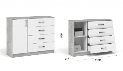 Комод ЧИКАГО 1д4ящ. (Ателье светлый/Белый)