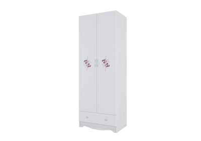 Шкаф 2-х дверный АКВАРЕЛЬ 1 (Ясень Анкор светлый/Белая матовая Цветы)