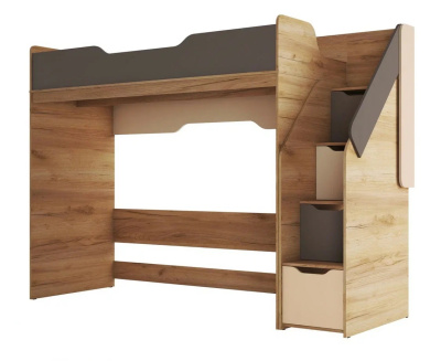 Кровать-чердак 0,8 RICH КР-001 (Дуб Крафт золотой/Миндаль/Глиняный серый)