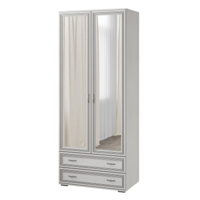 Шкаф 2-х дверный с зеркалом ЛИВОРНО ЛШ-23 (Ясень Анкор светлый патина серебро)