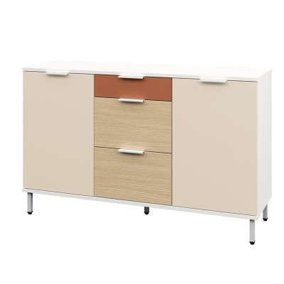 Комод МАРВЭЛ 16.234.02 (Белый PE шагрень/Сатин 7045 SU/Плэйн/Безмолвная Пу)