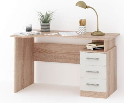 Стол письменный ЛВ ГАРВАРД 130 3ящ. (Дуб сонома/белый)