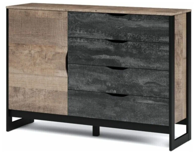 Комод СТОКГОЛЬМ 1д4ящ. (Дуб гранж песочный/Железный камень)