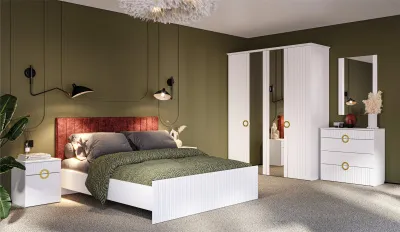 Комплект спальни (кровать 1,6 МИ без основания под матрас, шкаф 4-х дверный) МИА (Белый)