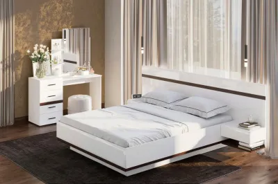 Кровать без основания под матрас двойная универсальная 1,6 СОЛО (Белый/Белый глянец/Венге)