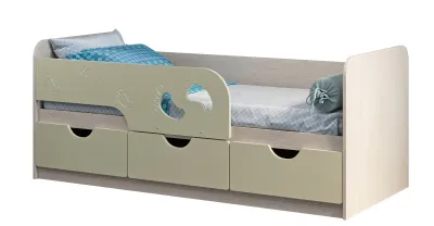Кровать с ЛДСП основанием под матрас 0,8 МИНИМА ЛЕГО (Дуб атланта/Крем)