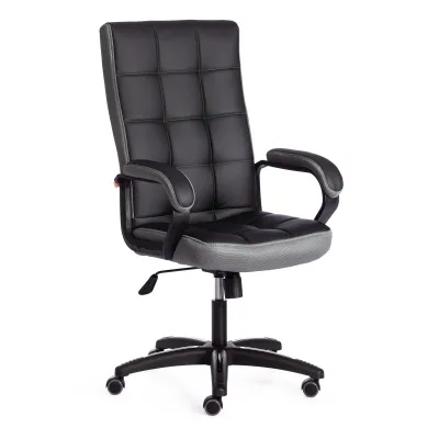 Кресло компьютерное TRENDY (22) (Кож.зам/Черный/Ткань серый (новые подлокотники))